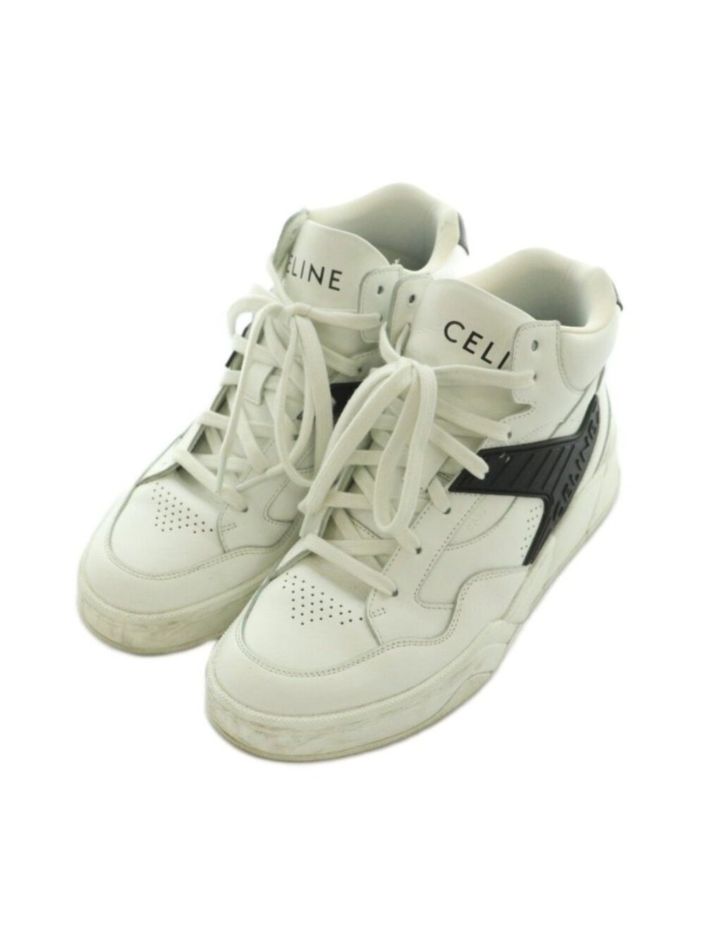 Celine High Top Sneakers Shoes 40 White Black AD - Picture 2 of 9